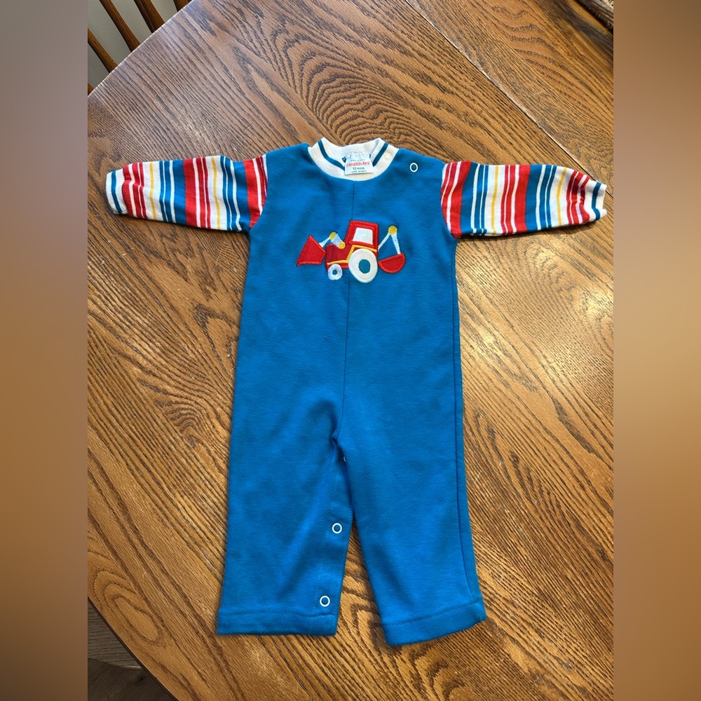 Healthtex Blue Striped Tractor VINTAGE (size: 12 months)
